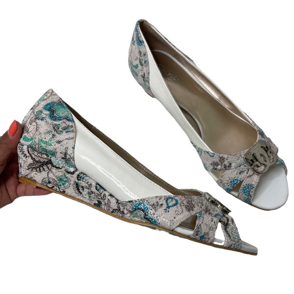 Sharif 1827 Multicolor Floral Wedge leather Sandals Open Toe Size 8.5 New
